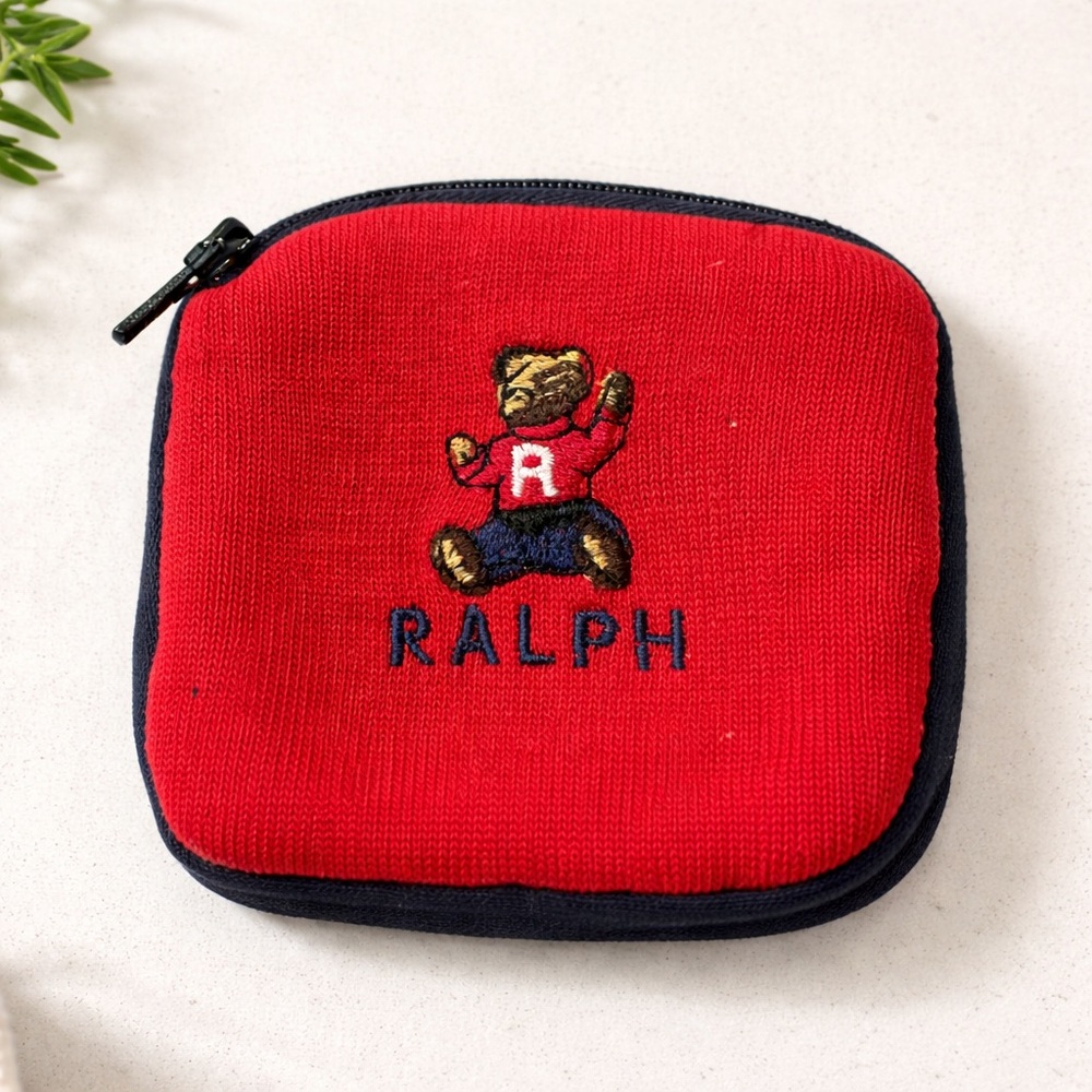 RALPH Polo Bear Red Knit Zip Coin Pouch Vintage Promo 90s Y2K